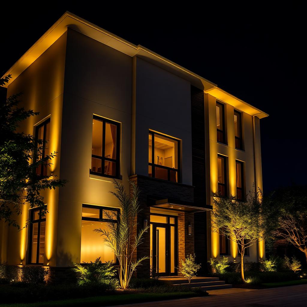 Fachada iluminada à noite